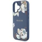Guess Grained Printed Flower Pattern MagSafe Blue Kryt iPhone 16