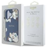 Guess Grained Printed Flower Pattern MagSafe Blue Kryt iPhone 16