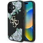 Guess Grained Roses Big 4G logo Black Kryt iPhone 16