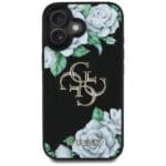 Guess Grained Roses Big 4G logo Black Kryt iPhone 16