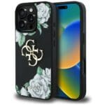 Guess Grained Roses Big 4G logo Black Kryt iPhone 16 Pro Max