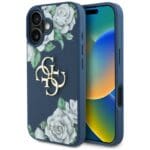 Guess Grained Roses Big 4G logo Blue Kryt iPhone 16