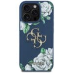 Guess Grained Roses Big 4G logo Blue Kryt iPhone 16 Pro Max
