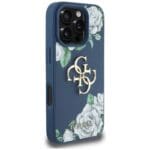 Guess Grained Roses Big 4G logo Blue Kryt iPhone 16 Pro Max