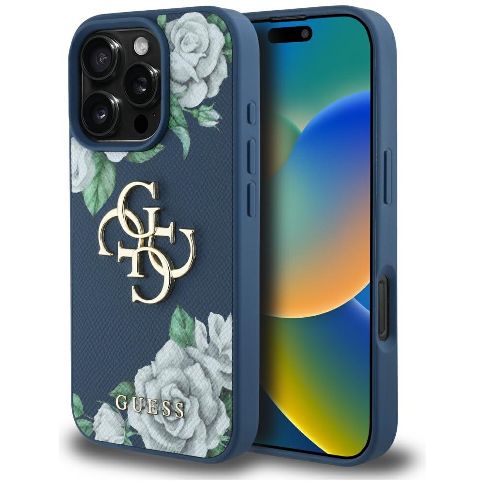 Guess Grained Roses Big 4G logo Blue Kryt iPhone 16 Pro