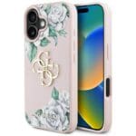 Guess Grained Roses Big 4G logo Pink Kryt iPhone 16