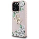 Guess Grained Roses Big 4G logo Pink Kryt iPhone 16 Pro Max