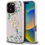 Guess Grained Roses Big 4G logo Pink Kryt iPhone 16 Pro Max