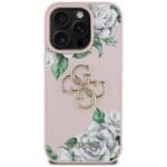 Guess Grained Roses Big 4G logo Pink Kryt iPhone 16 Pro Max