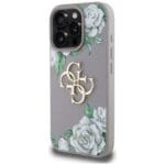 Guess Grained Roses Big 4G logo Purple Kryt iPhone 16 Pro