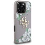 Guess Grained Roses Big 4G logo Purple Kryt iPhone 16 Pro