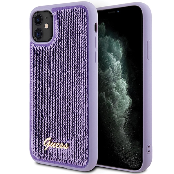 Guess GUHCN61PSFDGSU Purple Hardcase Sequin Script Metal Kryt iPhone 11/XR