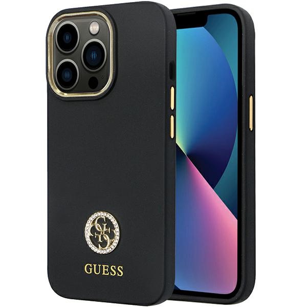 Guess GUHCP13LM4DGPK Black Hardcase Silicone Logo Strass 4G Kryt iPhone 13/13 Pro