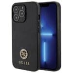 Guess GUHCP13LPS4DGPK Black Hardcase Strass Metal Logo Kryt iPhone 13 Pro