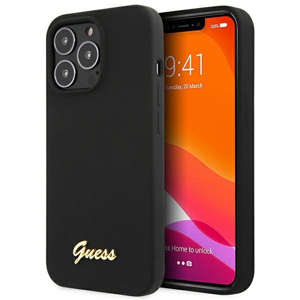 Guess GUHCP13XLSLMGBK Black Hardc ase Silicone Script Gold Logo Kryt iPhone 13 Pro Max