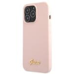 Guess GUHCP13XLSLMGLP Light Pink Hardcase Silicone Script Gold Log Kryt iPhone 13 Pro Max