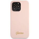 Guess GUHCP13XLSLMGLP Light Pink Hardcase Silicone Script Gold Log Kryt iPhone 13 Pro Max