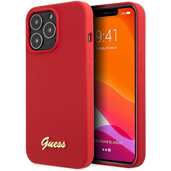 Guess GUHCP13XLSLMGRE Burgundy Hardcase Silicone Vintage Gold Logo Kryt iPhone 13 Pro Max