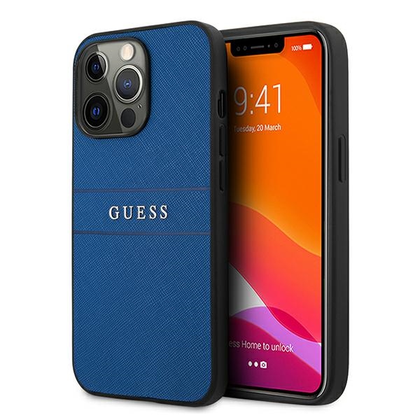 Guess GUHCP13XPSASBBL Blue Saffiano Strap Kryt iPhone 13 Pro Max