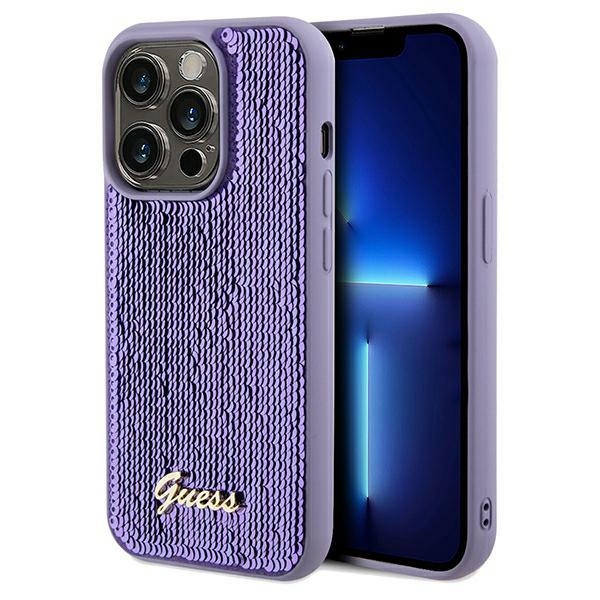 Guess GUHCP13XPSFDGSU Purple Hardcase Sequin Script Metal Kryt iPhone 13 Pro Max