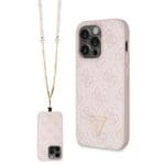 Guess GUHCP14LP4TDSCPP Pink Hardcase Crossbody 4G Metal Logo Kryt iPhone 14 Pro