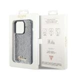 Guess GUHCP14LPSFDGSS Silver Hardcase Sequin Script Metal Kryt iPhone 14 Pro