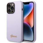 Guess GUHCP14LSLSMU Purple Hardcase Silicone Vintage Gold Logo Kryt iPhone 14 Pro
