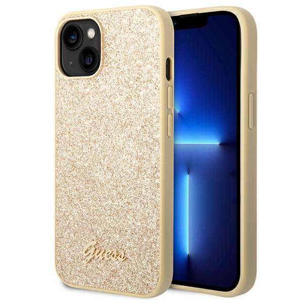 Guess GUHCP14SHGGSHD Gold Hardcase Glitter Script Kryt iPhone 13/14/15