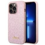 Guess GUHCP14XHGGSHP Pink Hardcase Glitter Script Kryt iPhone 14 Pro Max