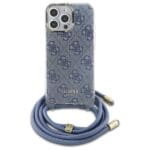 Guess GUHCP16LHC4SEB Blue Hardcase Crossbody Cord 4G Print Kryt iPhone 16 Pro