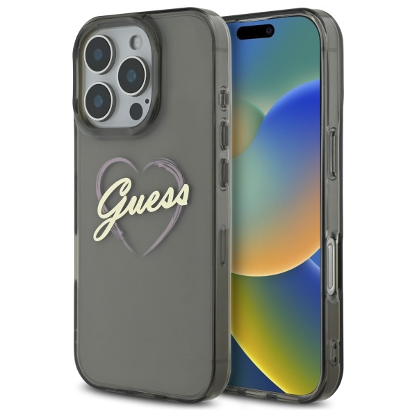 Guess GUHCP16LHCHGSPK Black Hardcase IML Heart Kryt iPhone 16 Pro