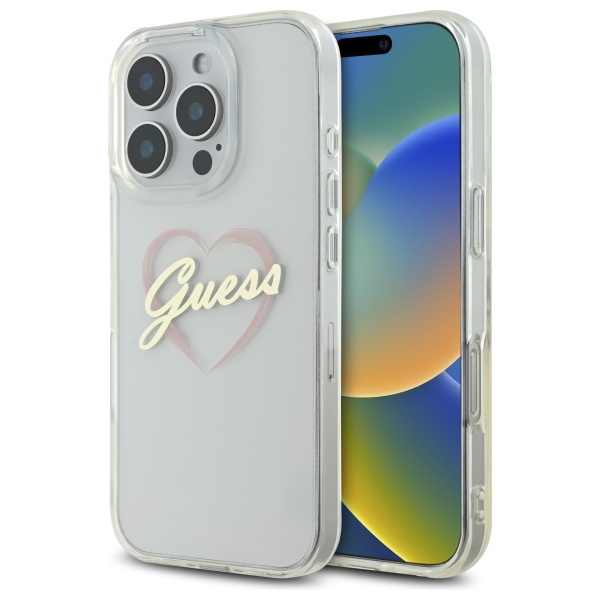 Guess GUHCP16LHCHGSPT Transparent Hardcase IML Heart Kryt iPhone 16 Pro