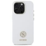 Guess GUHCP16LM4DGPH White Hardcase Silicone Logo Strass 4G Kryt iPhone 16 Pro