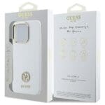 Guess GUHCP16LM4DGPH White Hardcase Silicone Logo Strass 4G Kryt iPhone 16 Pro