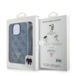 Guess GUHCP16LP4TDSCPB Blue Hardcase Leather Metal Logo Strass Crossbody Kryt iPhone 16 Pro