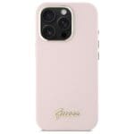 Guess GUHCP16LSMBSLP Pink Hardcase Silicone Script Metal Logo & Frame Kryt iPhone 16 Pro