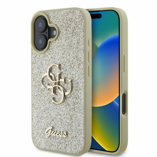 Guess GUHCP16SHG4SGD Gold Hardcase Fixed Glitter Big 4G Kryt iPhone 16