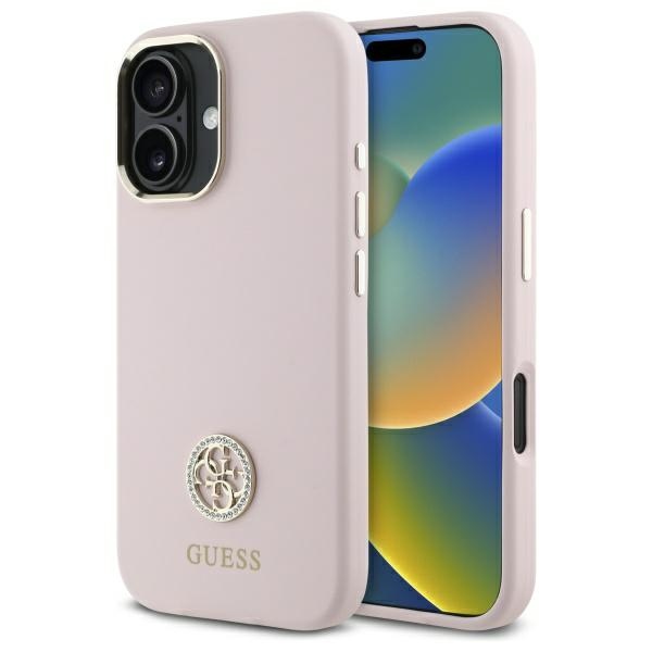 Guess GUHCP16SM4DGPP Pink Hardcase Silicone Logo Strass 4G Kryt iPhone 16