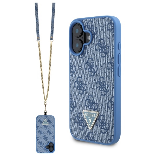 Guess GUHCP16SP4TDSCPB Blue Hardcase Leather Metal Logo Strass Crossbody Kryt iPhone 16