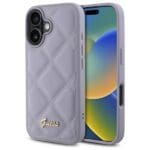 Guess GUHCP16SPSQSQSU Light Purple Hardcase Quiled Metal Logo Kryt iPhone 16