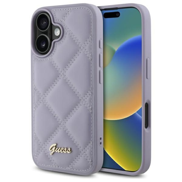 Guess GUHCP16SPSQSQSU Light Purple Hardcase Quiled Metal Logo Kryt iPhone 16
