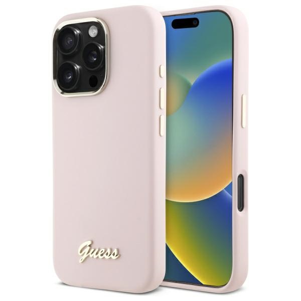 Guess GUHCP16XSMBSLP Pink Hardcase Silicone Script Metal Logo & Frame Kryt iPhone 16 Pro Max