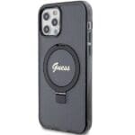 Guess GUHMP12MHRSGSK Black Hardcase Ring Stand Script Glitter MagSafe Kryt iPhone 12/12 Pro