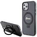 Guess GUHMP12MHRSGSK Black Hardcase Ring Stand Script Glitter MagSafe Kryt iPhone 12/12 Pro
