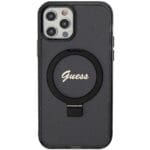 Guess GUHMP12MHRSGSK Black Hardcase Ring Stand Script Glitter MagSafe Kryt iPhone 12/12 Pro