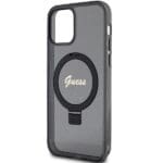 Guess GUHMP12MHRSGSK Black Hardcase Ring Stand Script Glitter MagSafe Kryt iPhone 12/12 Pro