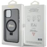 Guess GUHMP12MHRSGSK Black Hardcase Ring Stand Script Glitter MagSafe Kryt iPhone 12/12 Pro