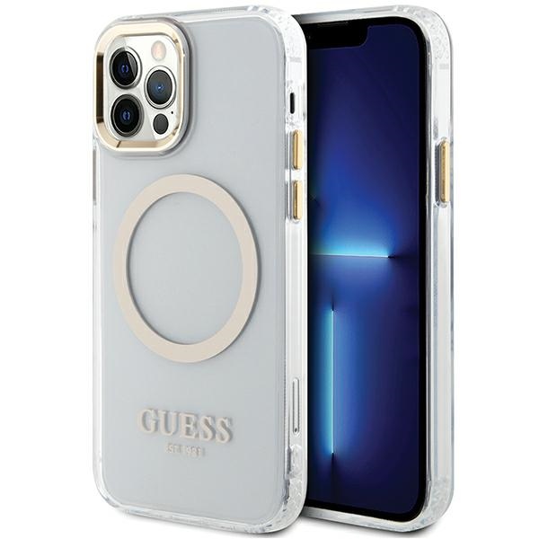 Guess GUHMP12MHTRMD Gold Hardcase Metal Outline MagSafe Kryt iPhone 12/12 Pro