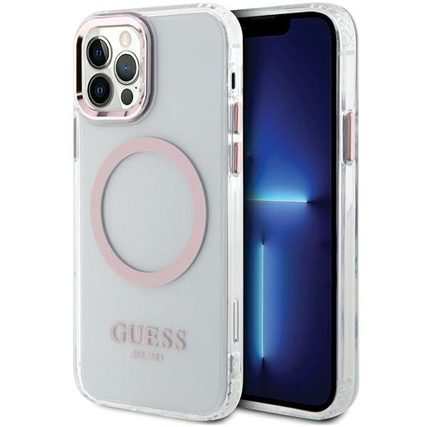 Guess GUHMP12MHTRMP Pink Hardcase Metal Outline MagSafe Kryt iPhone 12/12 Pro