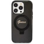 Guess GUHMP13LHRSGSK Black Hardcase Ring Stand Script Glitter MagSafe Kryt iPhone 13/13 Pro
